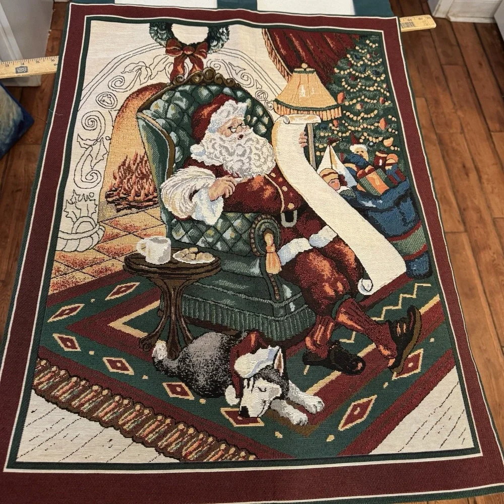 Christmas Hanging‎ Woven tapestry image of Santa with children request list